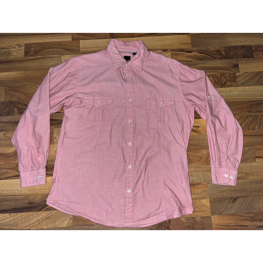 JF J Ferrar Modern Fit Sz XL Button Down Long Sleeve Dress Shirt Red Chambray